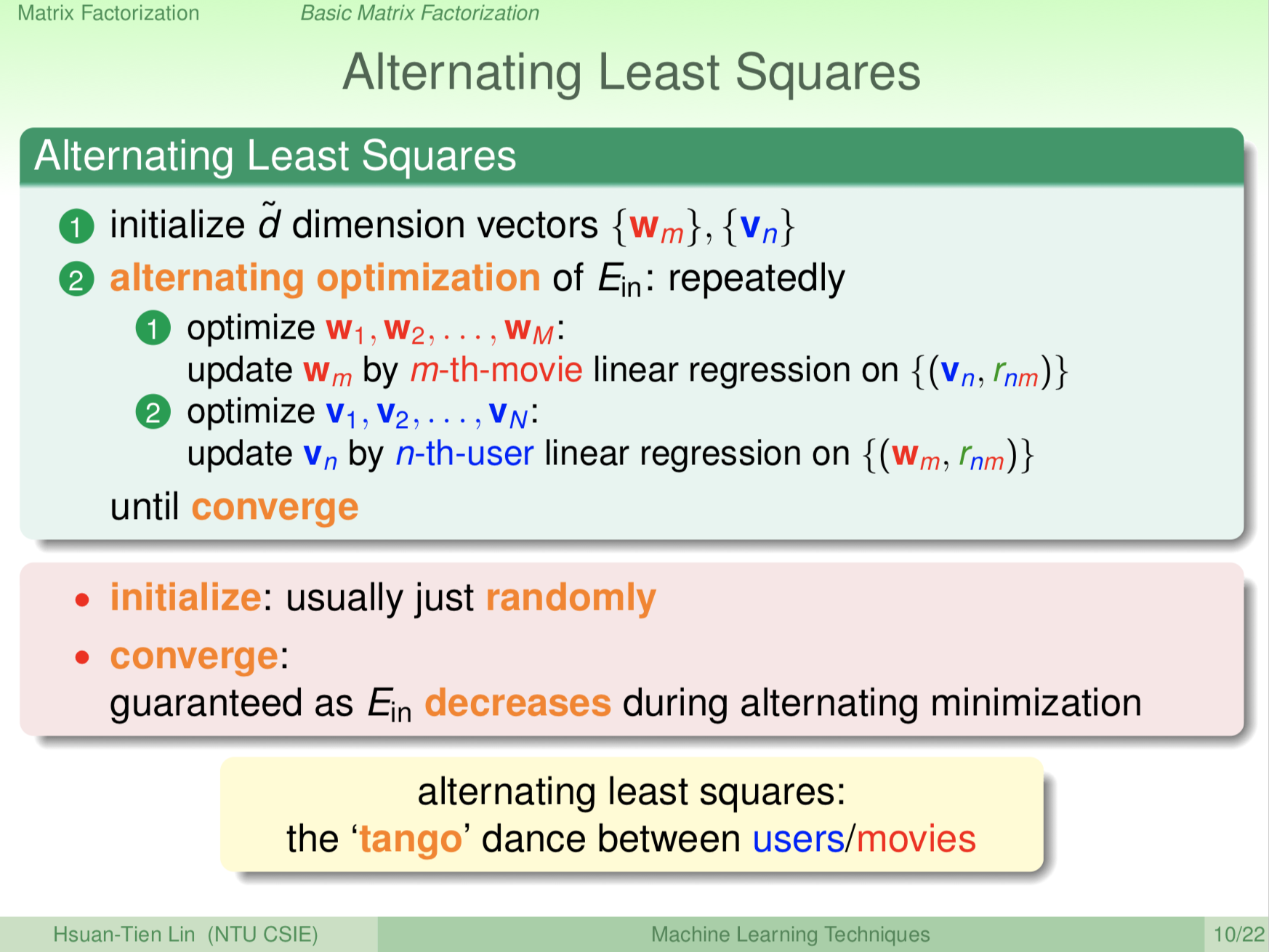 Alternating Least Squares for Matrix Factorization