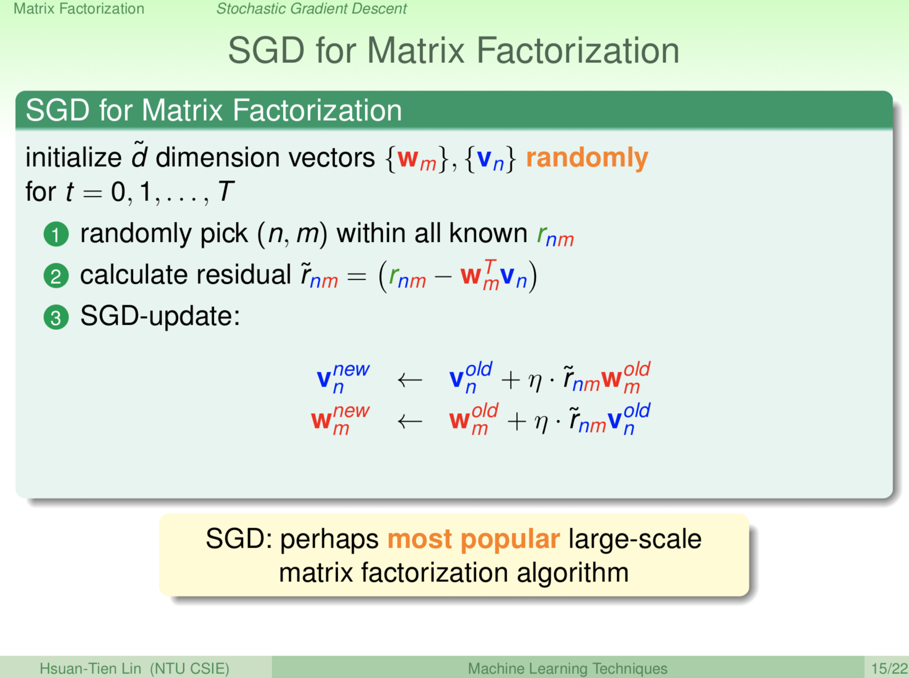 SGD for Matrix Factorization